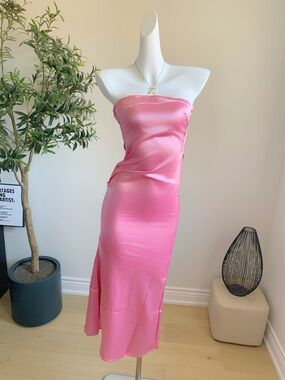 Princess Polly Pink Satin Strapless Midi Dress S